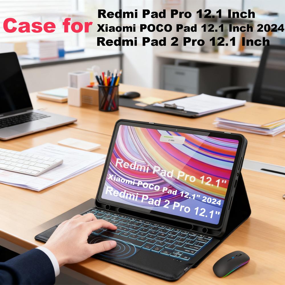 Etui do Redmi Pad 2 Pro 12.1/Redmi Pad Pro 12.1 cala, Pokrowiec z klawiaturą Bluetooth dla POCO Pad 12.1 cala
