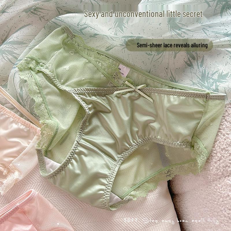 Slightly Tipsy Moonlight Mid-Waist French Satin Lace Briefs for Women