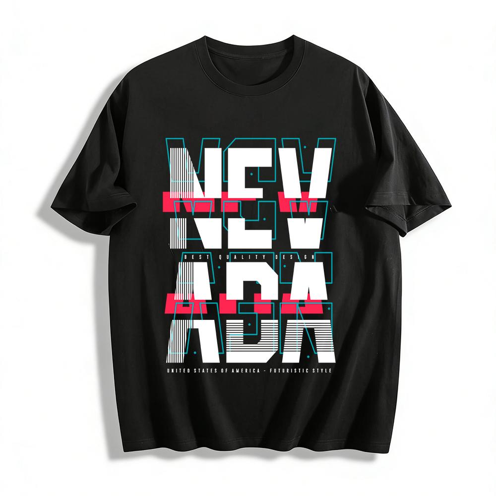 Glitch Art Letter Print Casual Tee Unisex Loose Crewneck Top Pure cotton T-shirt XXS