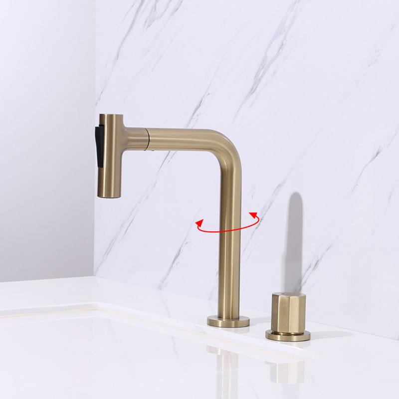 Gun Gray/Brushed Gold Widespread Bathroom Basin Faucet All Copper Pull-out Sink Faucet 360 Rotating Kitchen Faucet Black