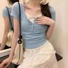 Korean Y2K Lace Faux Two-Piece Short Sleeve Women's Slim Top