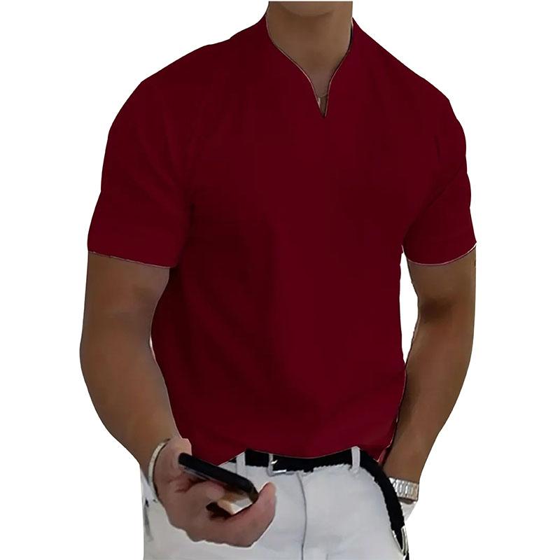 Summer New Muscle Men's Fitness T-shirt Elastic Cotton Short Sleeve Summer V-neck