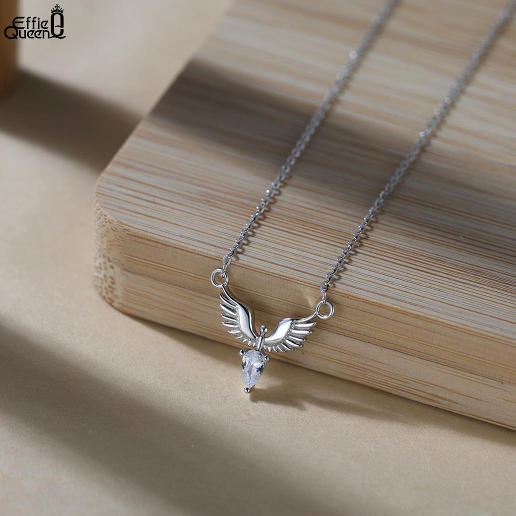 Effie Queen S925 Reinsilber Zirkon Engelsflügel Feder Choker Anhänger Ästhetische Gliederketten Halskette Kragen Hochzeitsgeschenk APN54