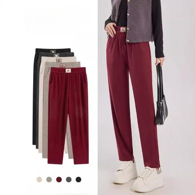 Woman High Waist Casual Trousers Solid Color Large Size Loose Straight Tube Pants Autumn