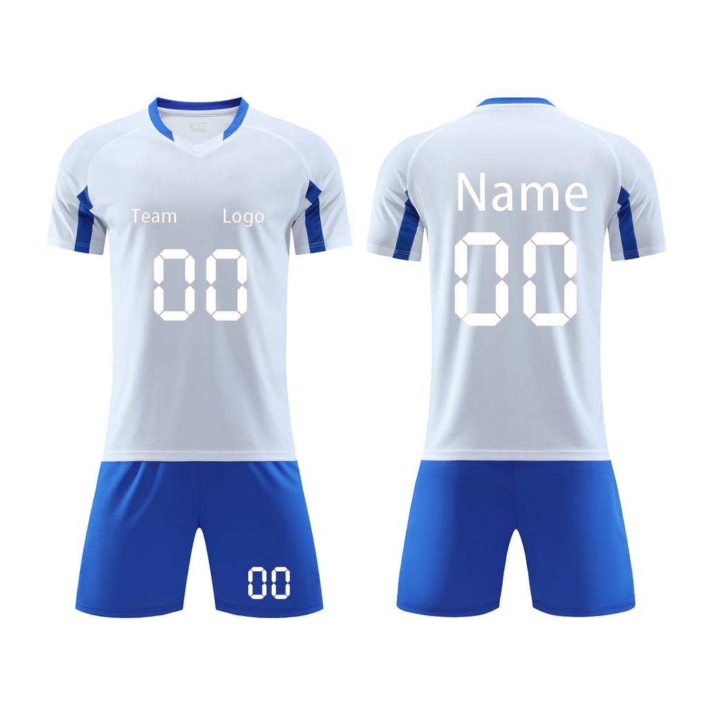 Men Soccer Jersey Set Short Sleeve V Neck Shirt and Shorts Athletic Team Uniform Breathable Quick Dry Sportswear for Training Match