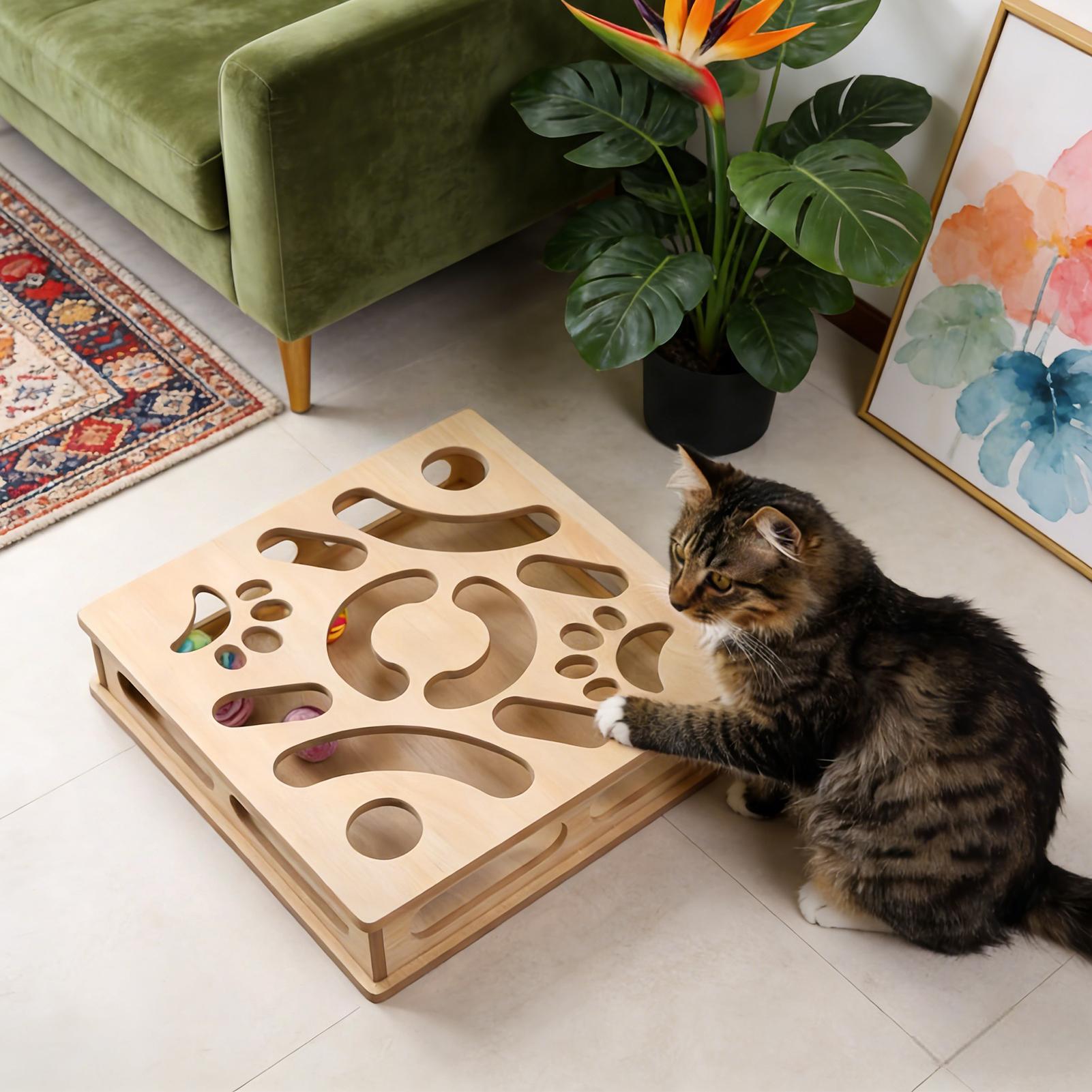 

Коробка-головоломка для царапания кошек, Игрушка для кошек с треком, колокольчиком и шариком, Коробка-лабиринт для котят, Головоломка для снятия скуки, для игры и тренировки CN