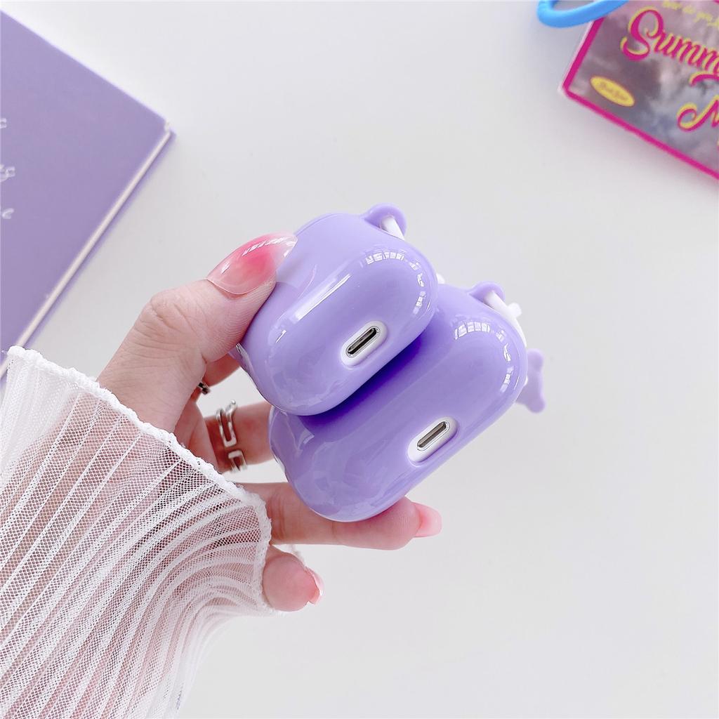 Compatible with Apple AirPods Pro 1st Gen Bluetooth Earphone Protective Case 1/11 Purple Cute Little Bear Earphone Headphone Case