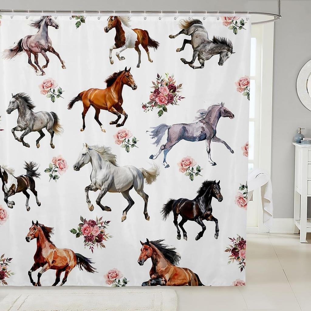 Homewish Cat and Dog Silhouette Shower Curtain for Home Bathroom Black White Color Bathroom Decor Hooks Waterproof, 72Wx78L Inch