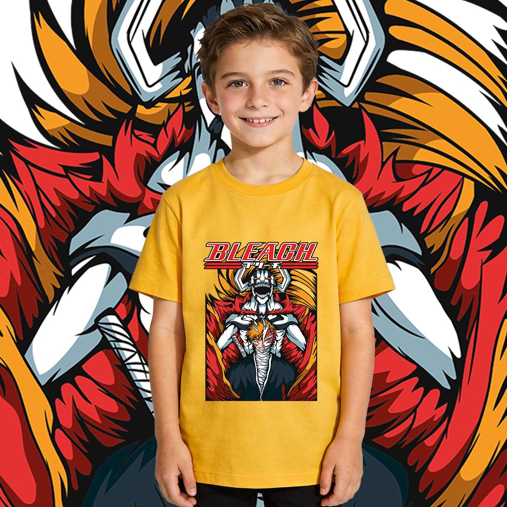 Boys Girls Bleach Ichigo Anime Print Cotton T Shirt Kids Casual Tee Summer Short Sleeve Top