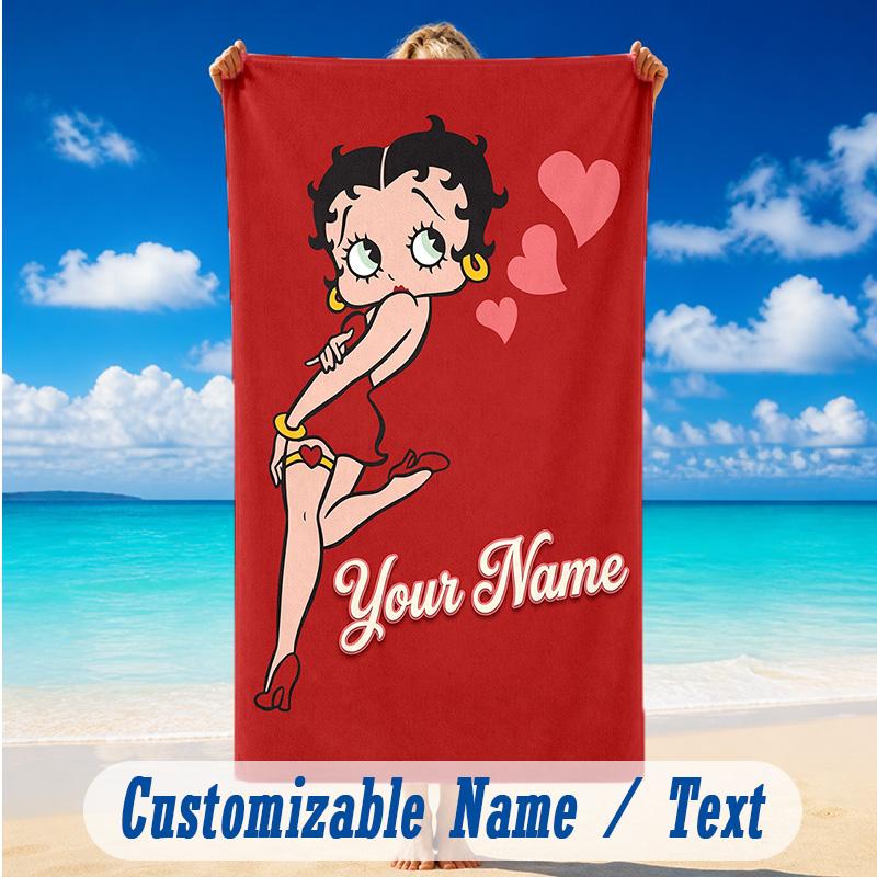 Beach Towel Custom Name Text, Quick Dry Large Towel For Beach HomeBetty Boop
