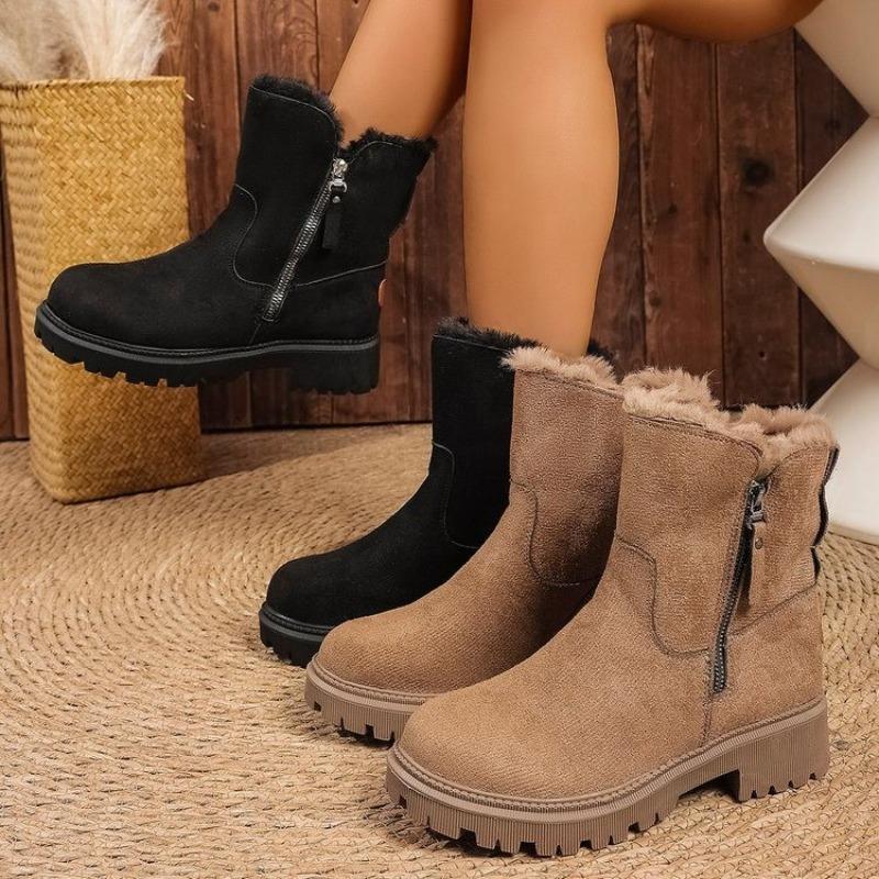 Fashion Thick Plush Women Snow Boots Keep Warm Cotton Shoes Faux Suede Non-slip Winter Boots Woman Comfortable Platform Ankle Booties