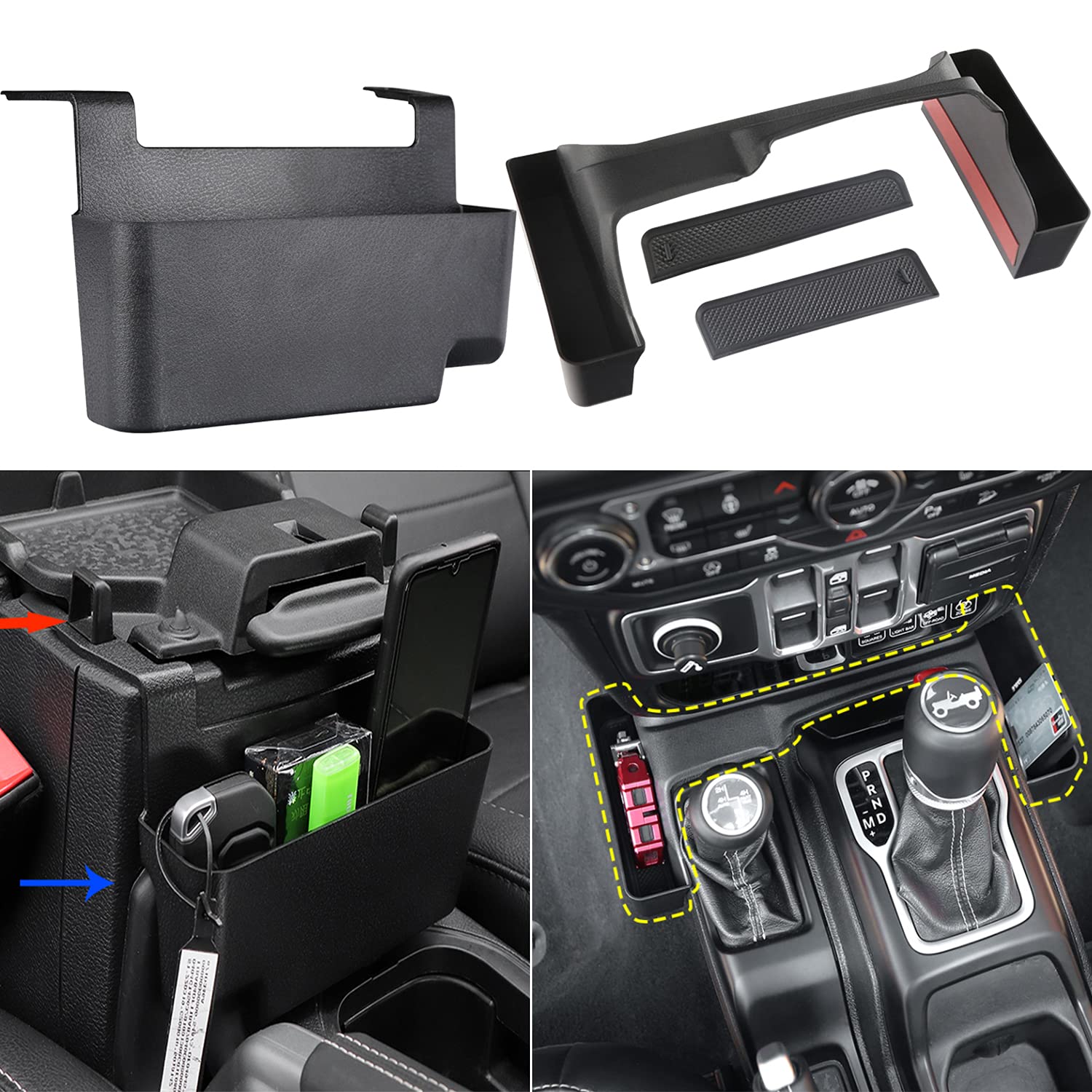 

YOCTM Console Tray for Jeep Wrangler and 4XE and Gear Storage Console and Small Item Storage with Mat Tray/Storage JL, JT, (2018, 2019, 2020, 2021, чёрный