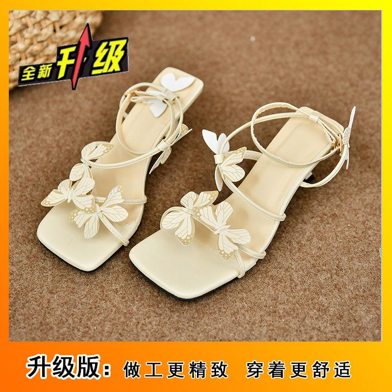 Thin Heel with Beautiful Butterfly Flower Open-toed High Heels French Fairy Style Explosive Sandals 2025 Summer New
