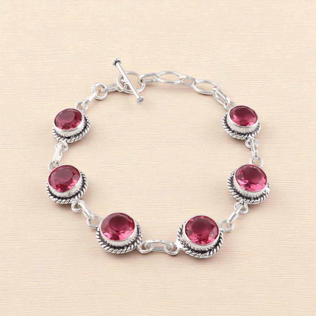Rare Pink Tourmaline Gemstone 925 Sterling Silver Handmade Jewelry Bracelet 7-9" RB-16-11