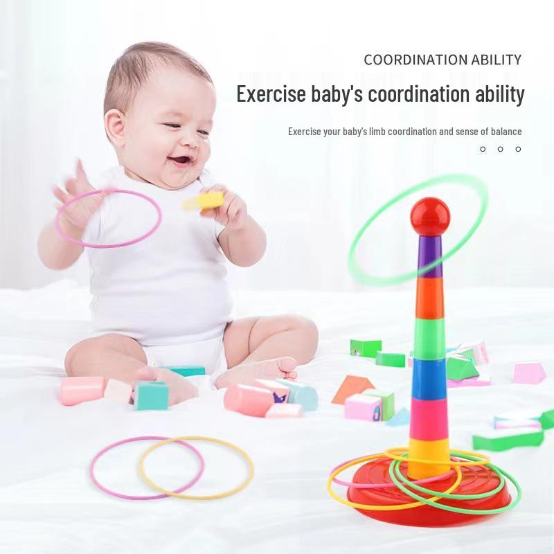 Children's Rainbow Stacking and Ring Toss Game for Parent-Child Interaction