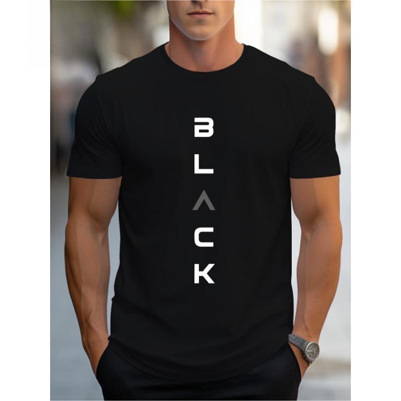 European Size Fashion Simple Trend ins Simple Creative BLA Men's Crew Neck Cotton Short Sleeve Casual Sports Slim Top