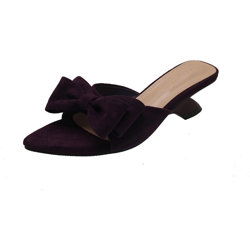 

French sweet bow slippers women wear 2025 summer new wine glass and gentle fairy wind pointed sandals 39