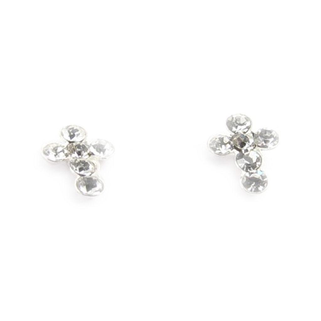Les Trésors De Lily [C5757] - Boucles Argent 'Croix' Blanc argenté - 4x6 mm