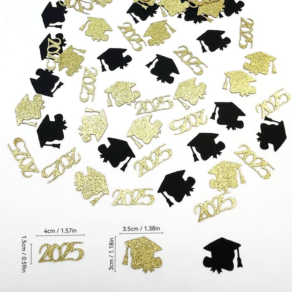 100PCS Cardstock 2025 Graduation Cap Confetti Black & Golden Paper Scatter Decor  Grad Parties