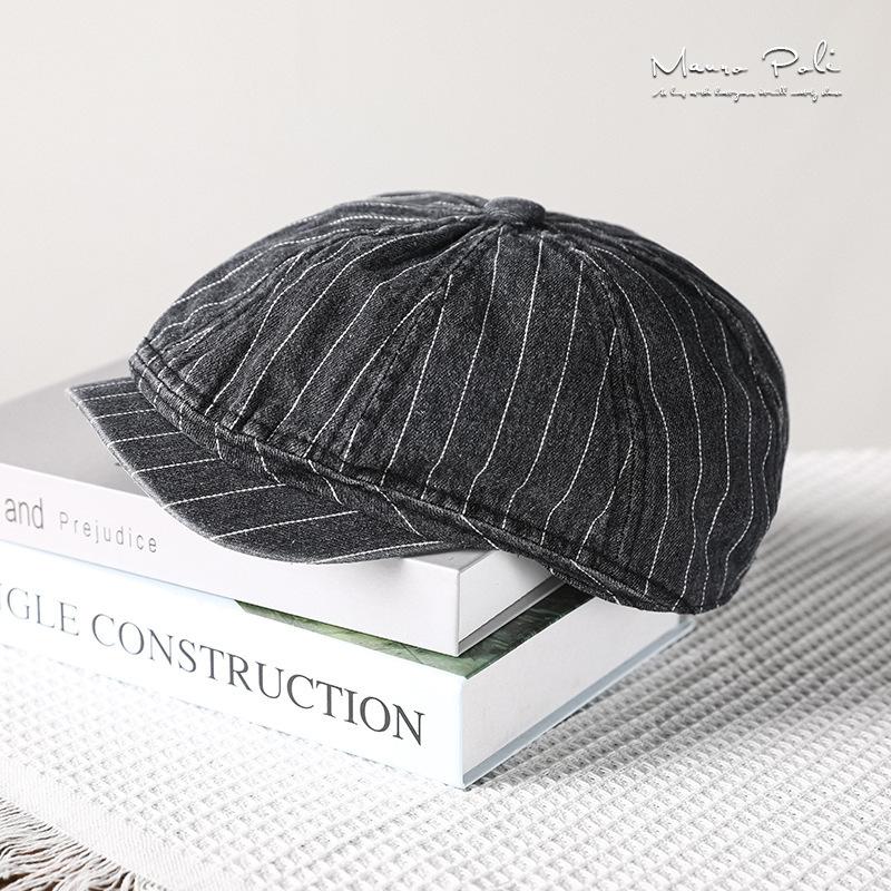 

Джинсовая кепка женская летняя новая кепка вперед модная восьмиугольная кепка газетчика женская весенне-осенняя полосатая шляпа от солнца Adjustable темно-серого