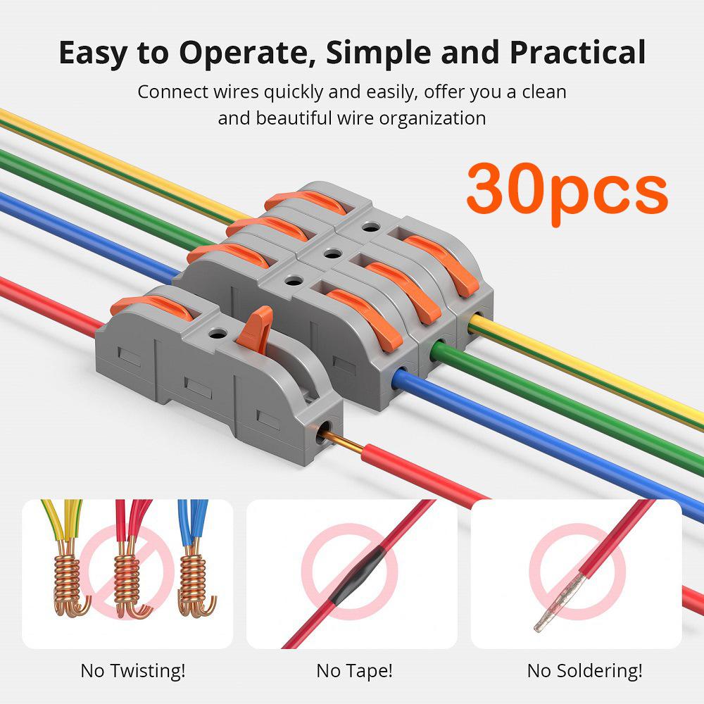 

10/30 шт. Компактні з’єднувачі для провідників Гайки з’єднувачів для важелів, електричні з’єднувачі Дротові клеми для будь-яких ланцюгів Вбудовані з’єднання 28-12 AWG (SPL-1) 30pcs