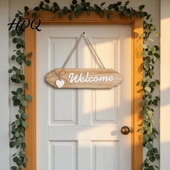 Weatherproof Entrance Sign Front Door Welcome Sign Pastoral Style Wall Decoration Rustic Wooden Housewarming Gifts for New Home Hanging Ornament