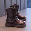 British Style Girl Winter Boots Simple Classic Children Fashion Boots Black Brown Versatile Kids Cotton Boots Round-toe Zipper