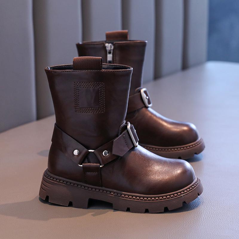 British Style Girl Winter Boots Simple Classic Children Fashion Boots Black Brown Versatile Kids Cotton Boots Round-toe Zipper