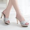 Mode 2024 Sommer Neu Luxus Strass Designer Damen High Heels Kristall Bankett Party Elegant Kleid Slingback