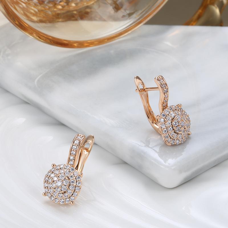 New  Rose Gold Dangle Earrings Micro-Wax Inlay Natural Zircon Women Earrings Luxury Wedding Fashion Jewelry