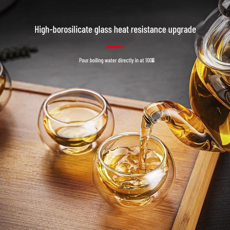 PINYU Double-Layer Glass Tea Cup Set