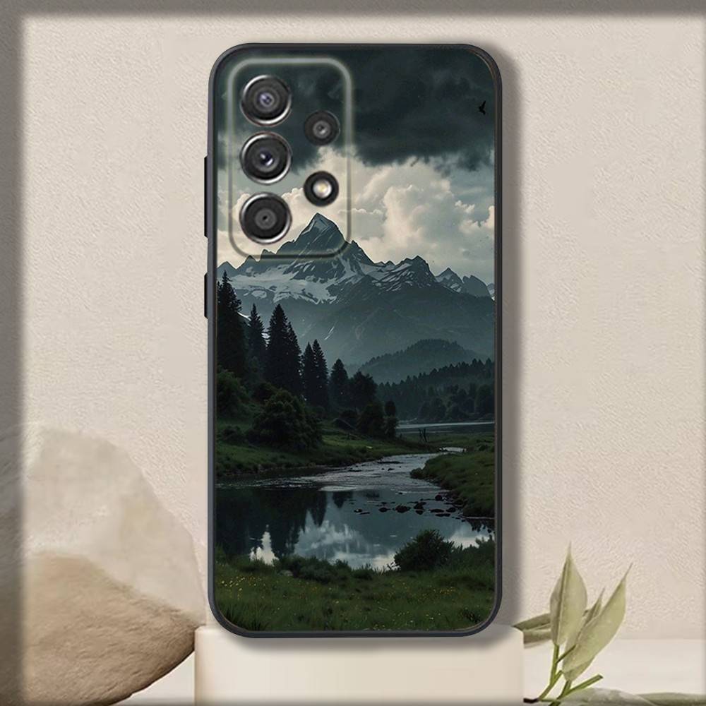 Art Forest Mountains Phone Case For Samsung S 25,24,23,22,30,21,10,9,Ultra,Plus,Lite,FE,4,5 G Soft Black Case