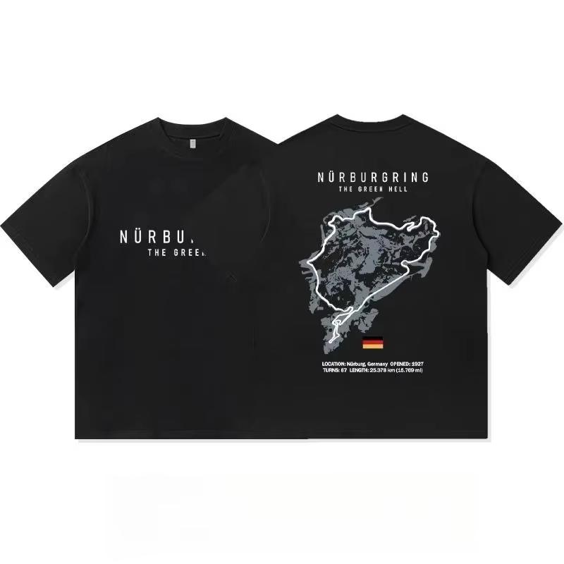 

2026 Men s Nurburgring -Camiseta North Loop Circuit Map Printed Pure Cotton Short-sleeved T-shirt Casual Wear for Car Enthusi... S разноцветный