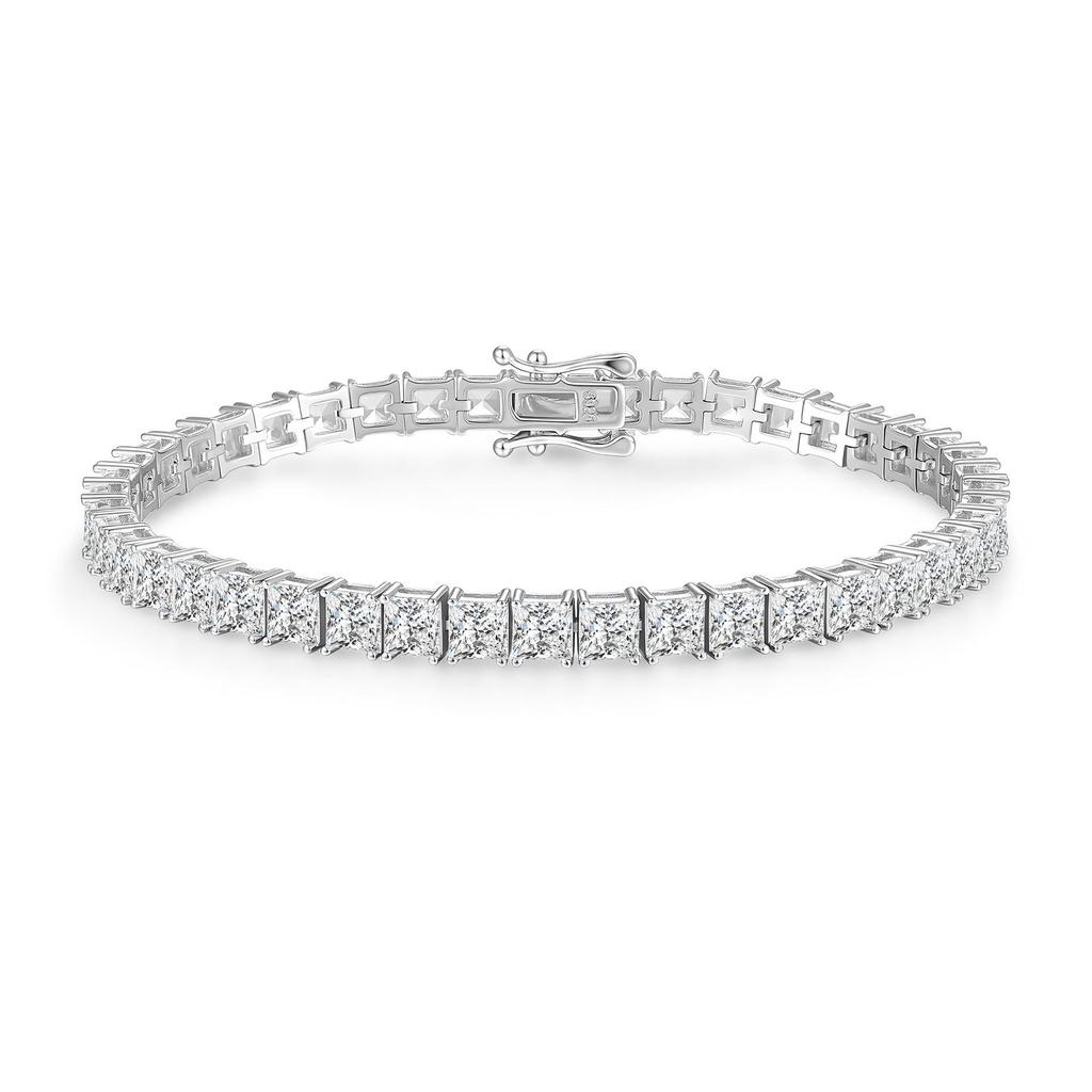 Dazzling 4mm Princess Cut Moissanite & S925 Sterling Silver Hip Hop Bracelet