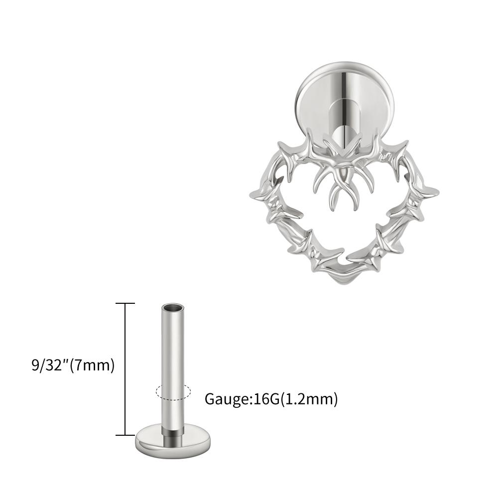 Right Grand ASTM F136 Titanium 16G Tiny Hollow Heart Flat Back Stud Gothic Cartilage Tragus Helix Stud Earring Labret Piercing