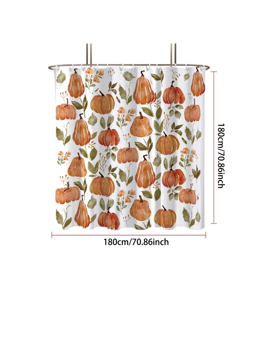 

1pc Harvest Festival Autumn Pumpkin Print Waterproof Shower Privacy Hanging Curtain 12 Hook Multiple Sizes Machine Washable 90x180cm