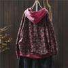 Johnature Women Vintage Print Floral Hooded Sweaters Pullover Pockets Autumn Casual Terry Long Sleeve Female Sweaters