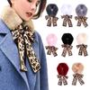 Autumn Winter Neck Scarves Wrap Neck Warmer Plush Collar Scarf Faux Fur Leopard Ribbons