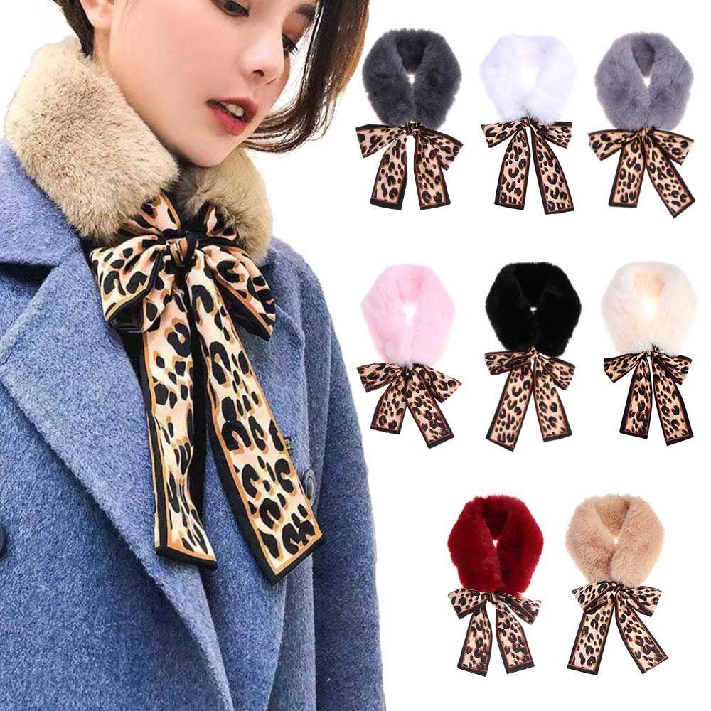 Cold Weather Warmer Neck Warmer Warmer Shawl Leopard Ribbons Plush Faux Fur Collar Scarf