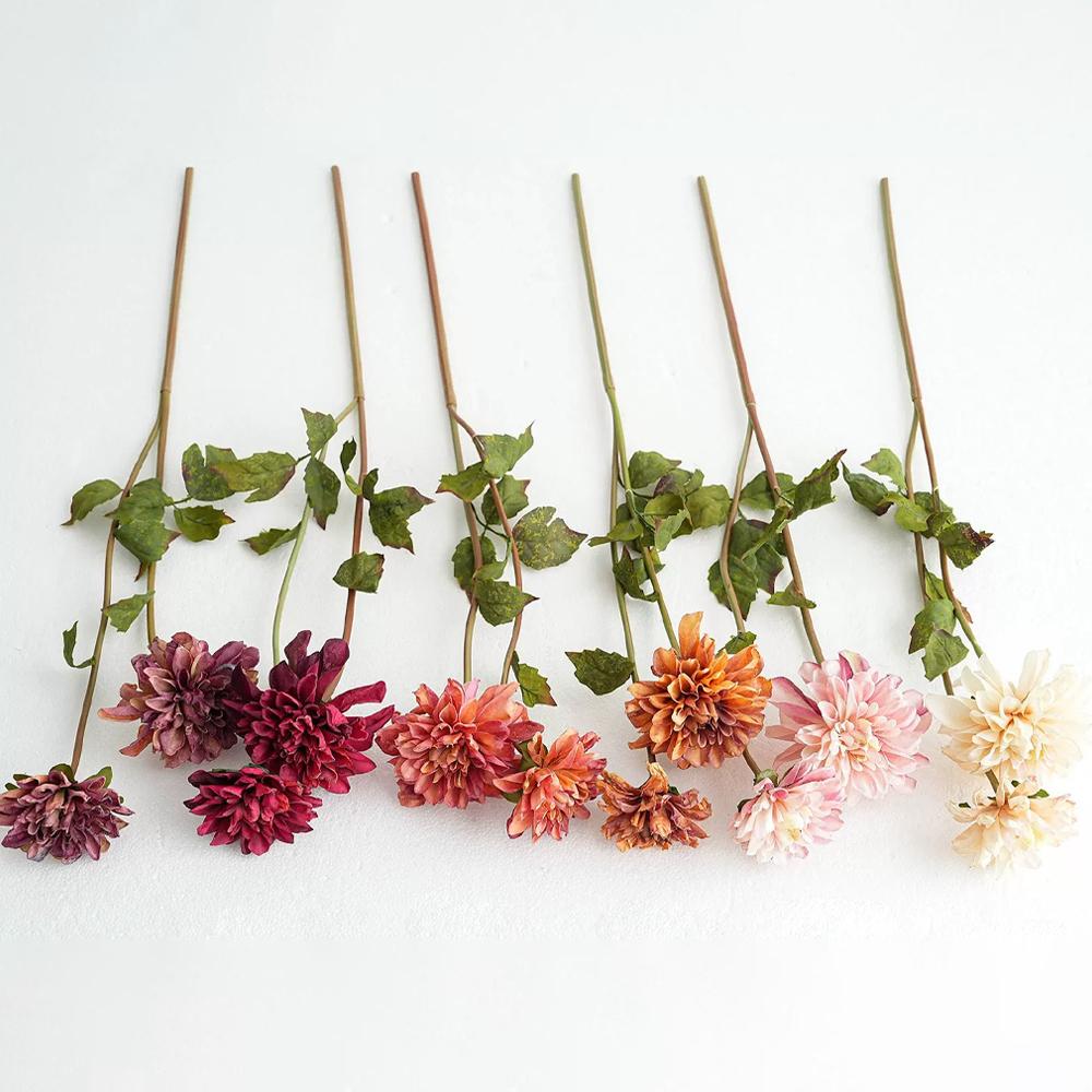 Jesienne Sztuczne Kwiaty Dalii Dekoracja Vintage Przypalane Krawędzie Jedwabne Kwiaty do Domu Dekoracja na Ślub Jesienna Tematyka Centralne Elementy