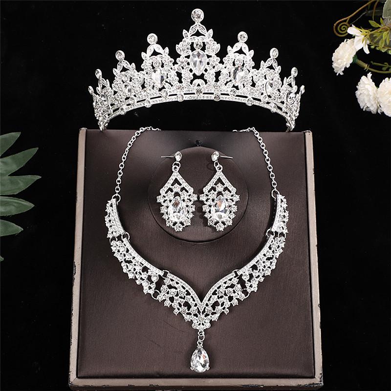 European & American Crown Necklace & Earrings Alloy Jewelry Set for Brides