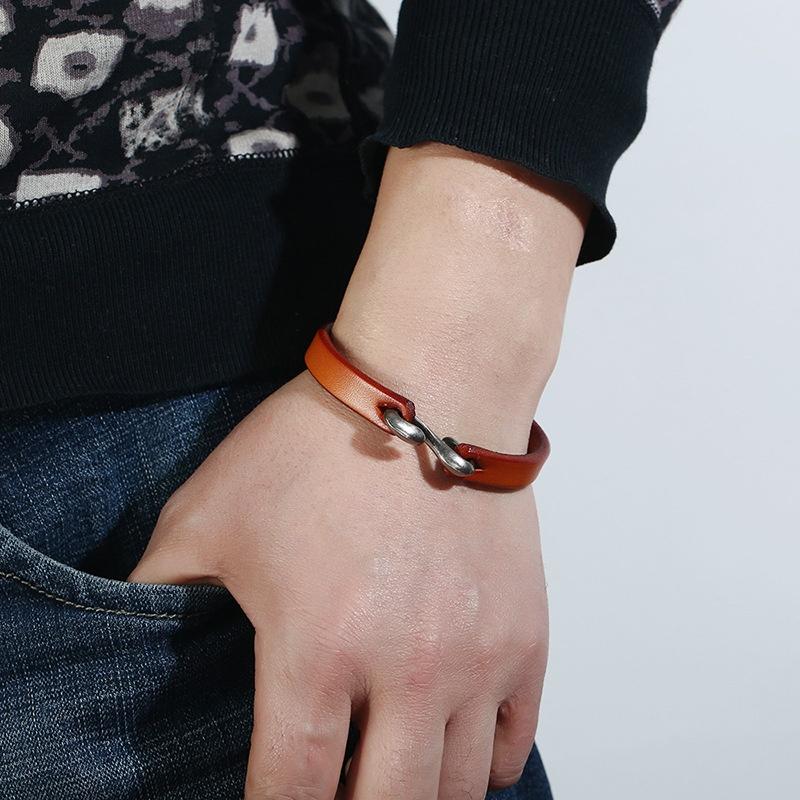 Vingtage Cowhide Wrap Cord Cuff Bracelet For Men Woman Wristband Punk Bangle Couple Jewelry Gift