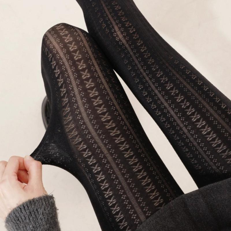 

New Bowknot Striped Fishnet Stockings Women Sexy Slim-fitting Nylon Elastic Tights JK Lolita Cute Bow Printed Pantyhose Hosiery One Size чорний