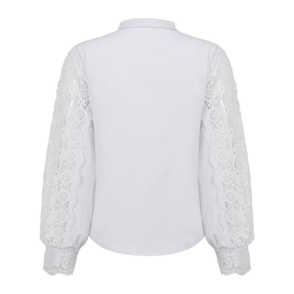 Ladies Fashion Lace Long Sleeve V-neck Round Neck Lace Button Shirt Shirt