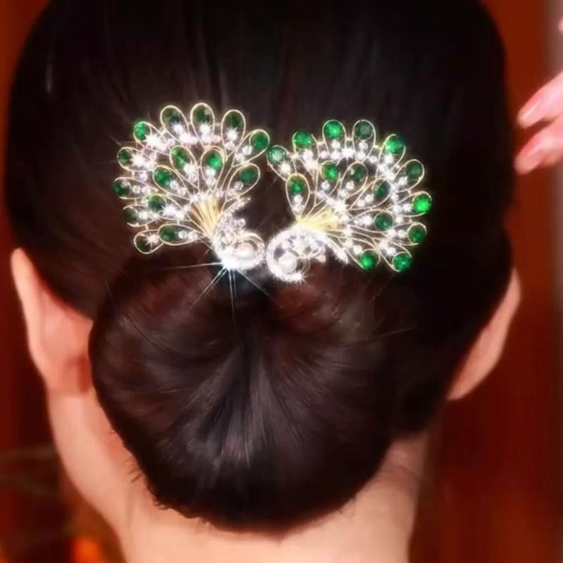 Peacocks Shaped Hairpin Strong Grip Alloy Materials For Gym Party Quick Hairstyling