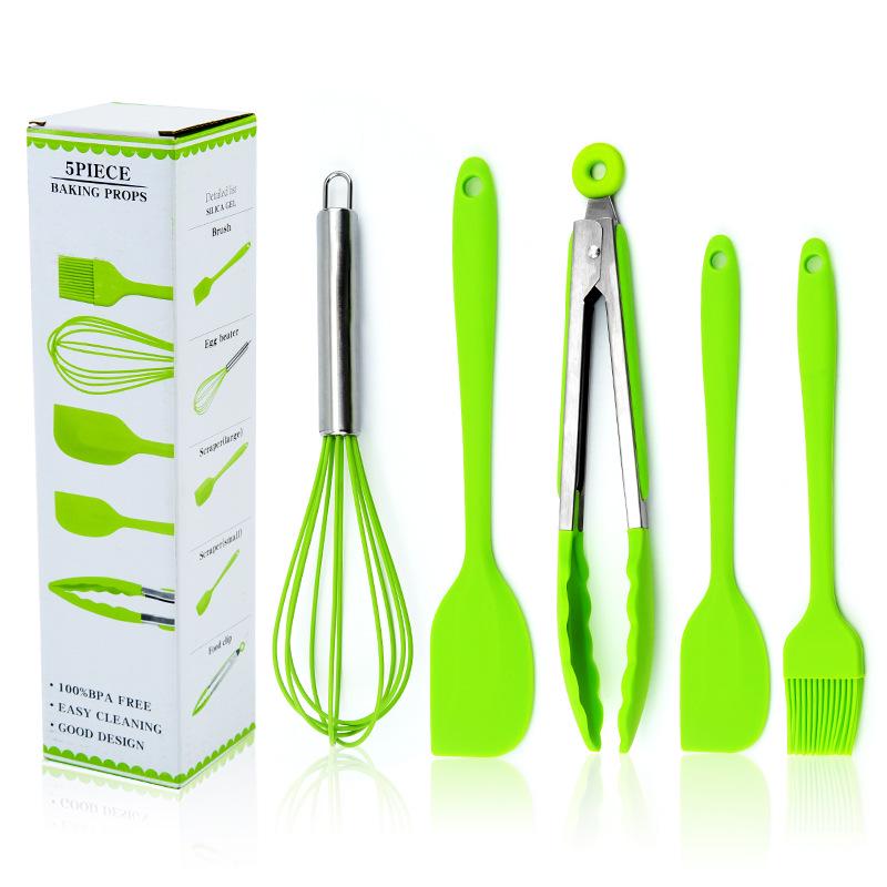 5-Piece Silicone Kitchenware Set: Cream Spatula, Oil Brush, Whisk for Baking and Cake Making