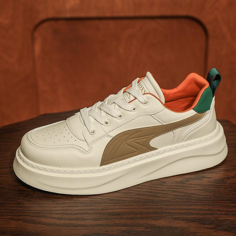 2025 new men's shoes super leather tide brand high sense white shoes student adult height increase platform sports board shoes