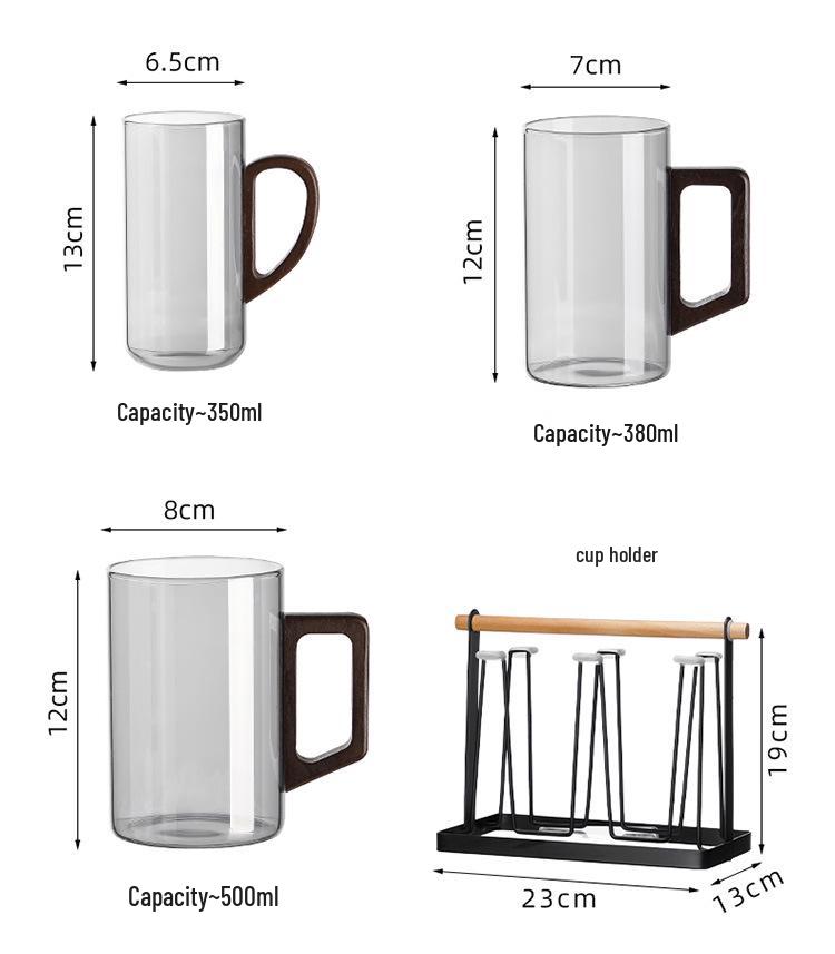 High-Temperature Resistant Tea Cup Set: Thickened Borosilicate Glass with Wooden Pistol Grip Handle