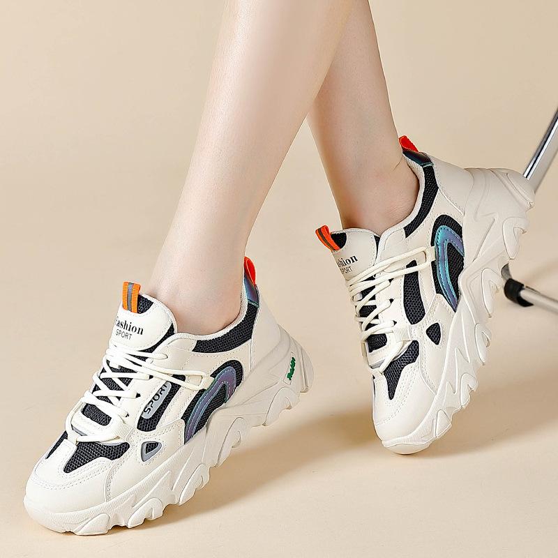 Fashion Autumn Chunky Wedge Platform Women's Sneakers Pu Thick Bottom Vulcanized Shoes Women Lace Up Casual Dad Shoes Zapatillas Mujer