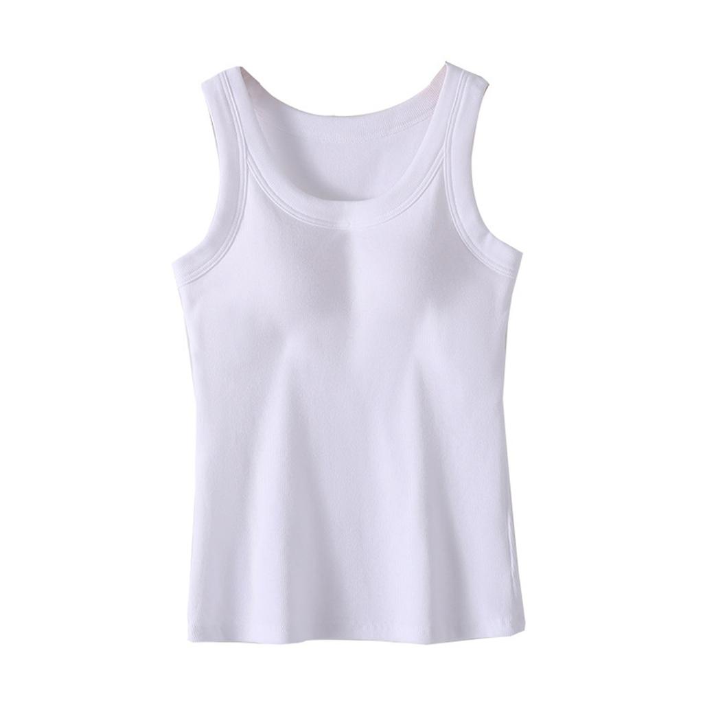 Women's Solid Color Vest Without Wires, Padded Round Neck Bottoming Top